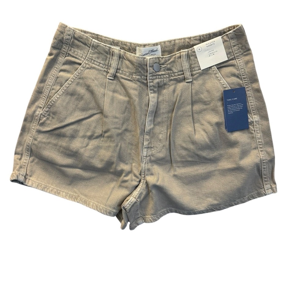 Universal Thread Womens High-Rise Pleated Jean Shorts Khaki Tan Size 6 NEW